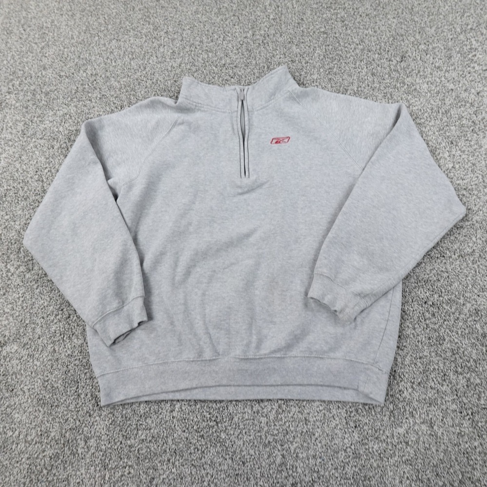 Reebok Sweater Mens L‎ Gray Heather Pullover Zip Sweatshirt Active Athletic Y2K